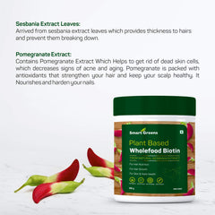 Smart Greens Plant Based Wholefood Biotin Powder High-Potency Hair Nutrition, Hair fall, Premature Greying, Hair Growth, Healthy Scalp and Skin & Nails Health - 300gm